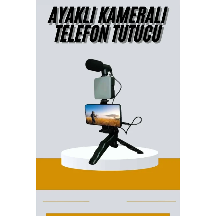 Mey İthalat® Tripod Telefon Tutucu Kumandalı Mikrofon Led Işık Vlog Video Kayıt
