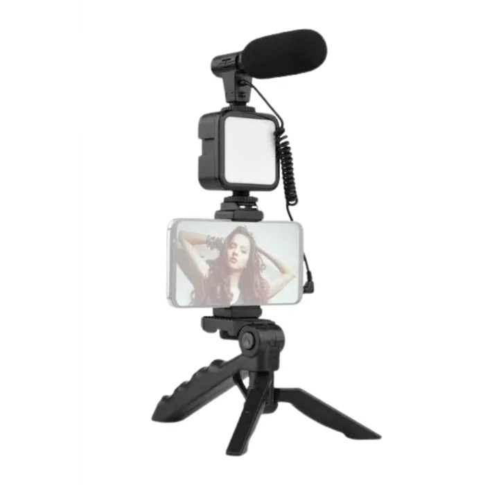 Mey İthalat® Tripod Telefon Tutucu Kumandalı Mikrofon Led Işık Vlog Video Kayıt