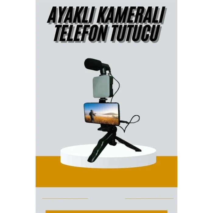 Mey İthalat® Tripod Telefon Tutucu Kumandalı Mikrofon Led Işık Vlog Video Kayıt