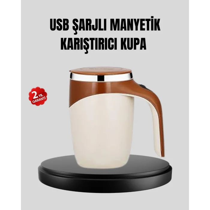 Mey İthalat® USB Şarjlı Manyetik Karıştırıcı Kupa Otomatik Karıştırma Paslanmaz Çelik