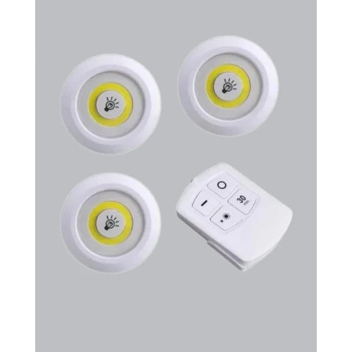 Mey İthalat® Uzaktan Kumandalı 3 Lü Kablosuz Led Spot Lamba Seti Yapışkanlı Pratik Kullanım