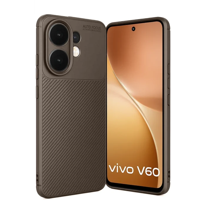 Mey İthalat®  Vivo V60 5G Auto Focus Karbon Kapak - Kahverengi