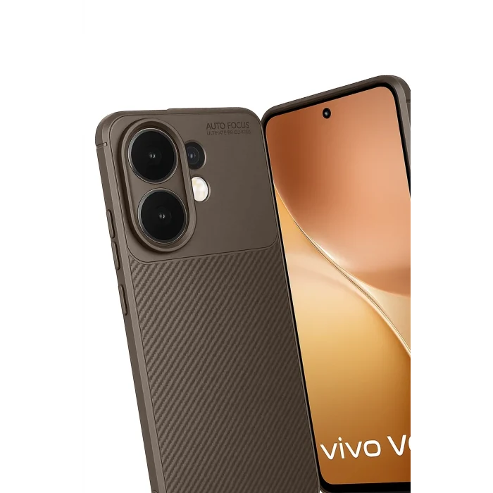 Mey İthalat®  Vivo V60 5G Auto Focus Karbon Kapak - Kahverengi