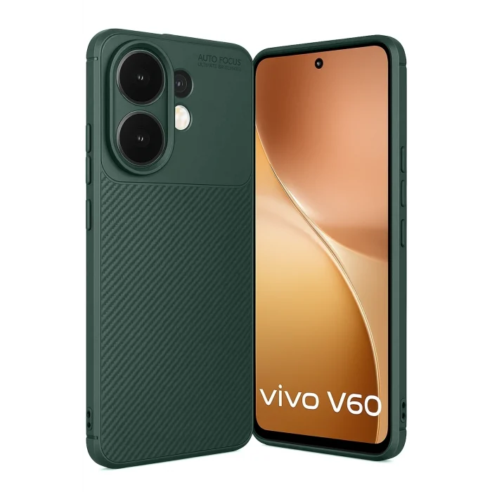 Mey İthalat®  Vivo V60 5G Auto Focus Karbon Kapak - Koyu Yeşil