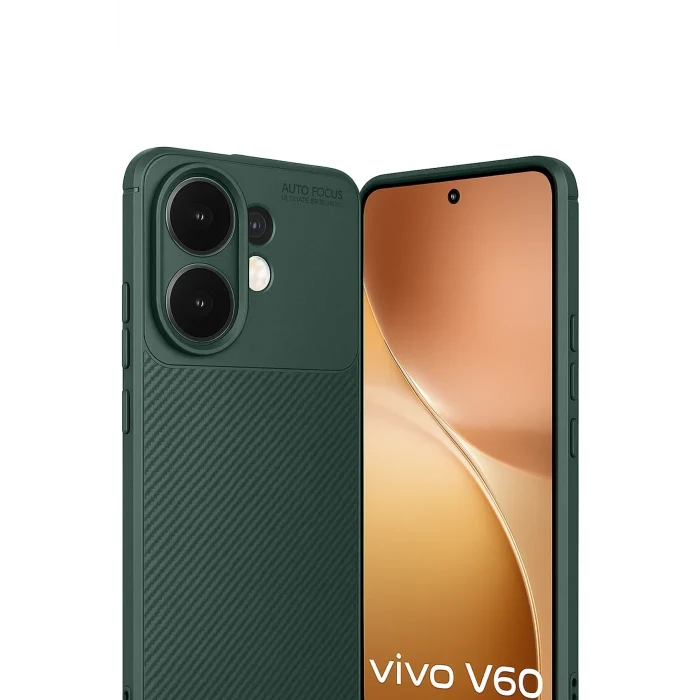 Mey İthalat®  Vivo V60 5G Auto Focus Karbon Kapak - Koyu Yeşil