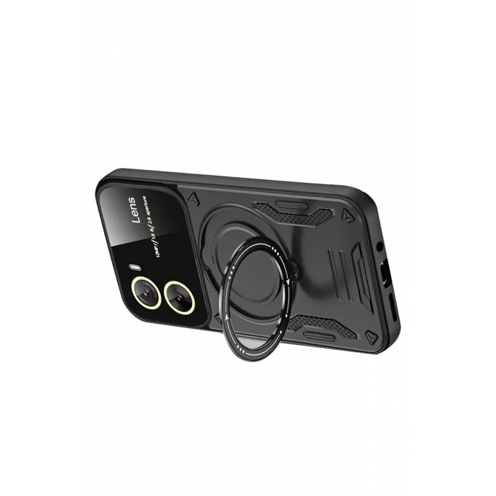 Mey İthalat®  Vivo Y16 Kılıf Joy Lens Standlı Kapak - Siyah