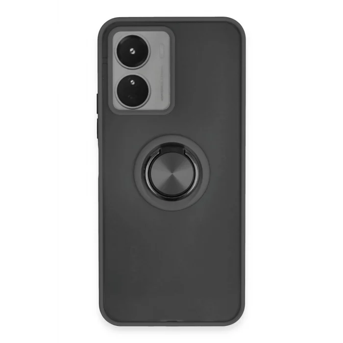 Mey İthalat®  Vivo Y16 Kılıf Montreal Yüzüklü Silikon Kapak - Siyah