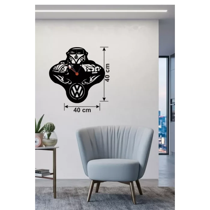 Mey İthalat® Vosvos ve Retro Araba Temalı Ahşap Duvar Saati - 40x40 cm Lazer Kesim