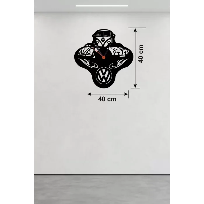 Mey İthalat® Vosvos ve Retro Araba Temalı Ahşap Duvar Saati - 40x40 cm Lazer Kesim