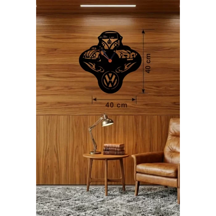 Mey İthalat® Vosvos ve Retro Araba Temalı Ahşap Duvar Saati - 40x40 cm Lazer Kesim