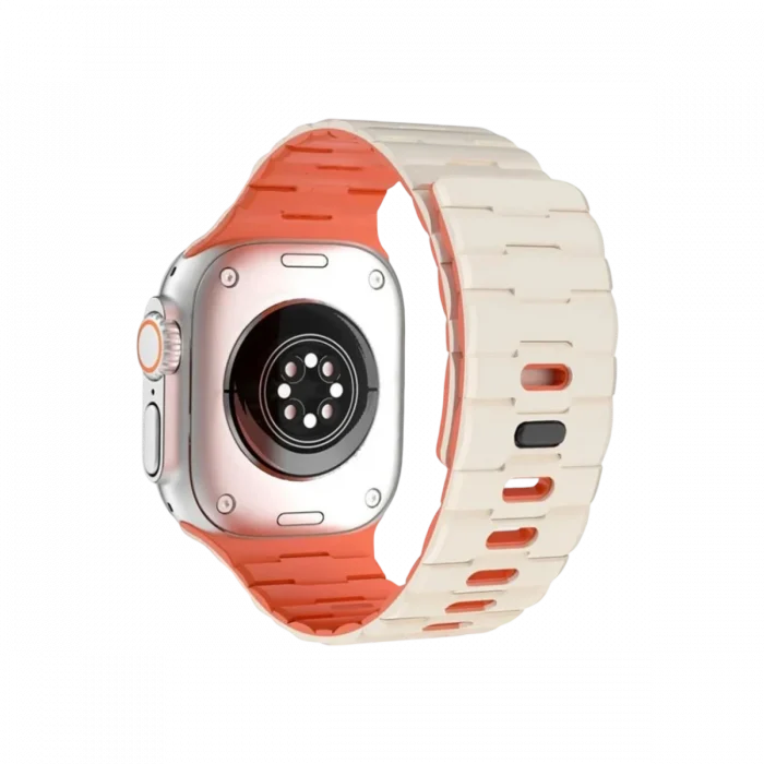 Mey İthalat®   Watch Ultra 49mm Wowen Kordon - Beyaz-Turuncu