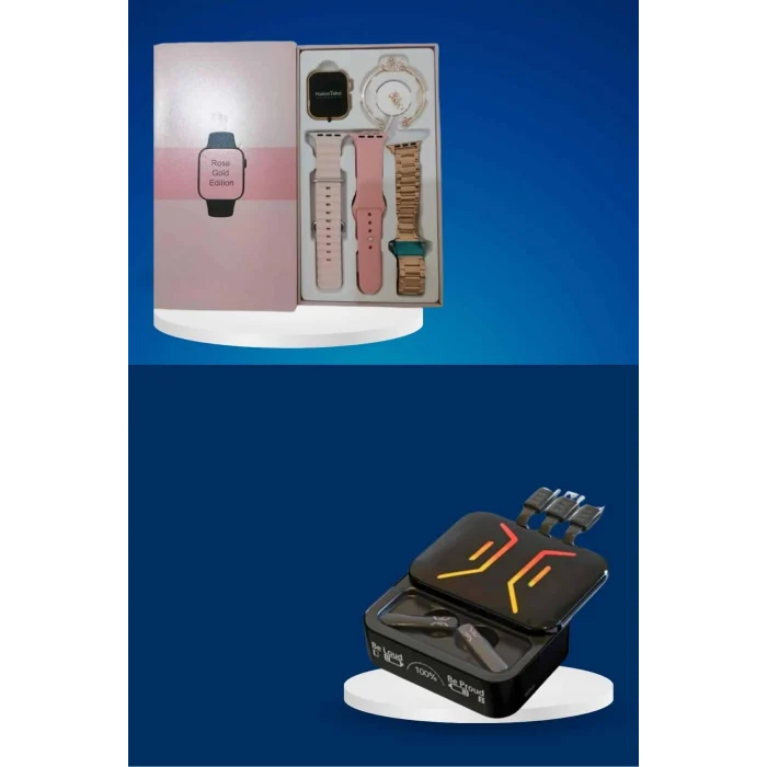 Mey İthalat® Wireless Şarjlı Akıllı Saat ve Dijital Göstergeli Kablosuz Bluetooth Kulaklık Nabız Ölçer