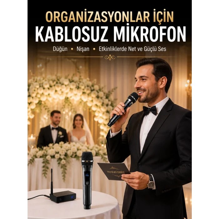 Mey İthalat® Yeni Nesil Kablosuz El Mikrofonu Seti Dijital Ekranlı Çift Mikrofonlu