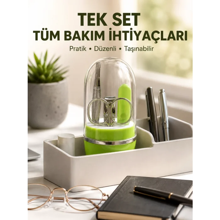 Mey İthalat® Yeşil Tırnak Bakım Seti Cımbız Makas Tırnak Makası ve Törpü