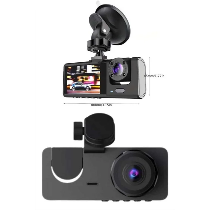 Mey İthalat® Yol Kayıt Araç Kamerası HD DVR 3 Kameralı 2.0in Ekranlı Ön İç Arka