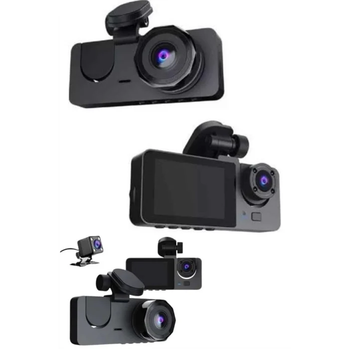 Mey İthalat® Yol Kayıt Araç Kamerası HD DVR 3 Kameralı 2.0in Ekranlı Ön İç Arka