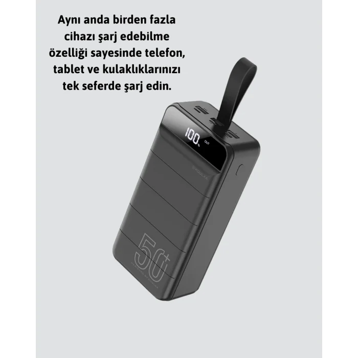 Mey İthalat® Yüksek Kapasiteli 50.000 mAh Powerbank – Type-C, Lightning ve Micro USB Uyumlu, Çoklu Cihaz Şarj Özellikli
