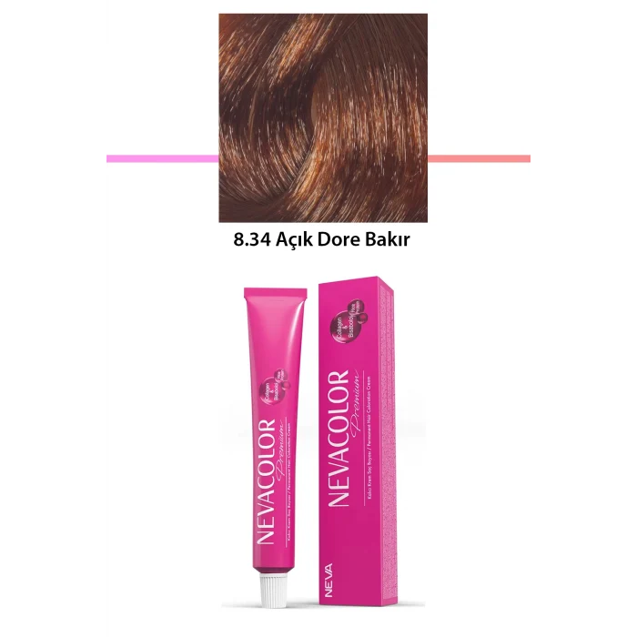 Premium 8.34 Açık Dore Bakır - Kalıcı Krem Saç Boyası 50 g Tüp