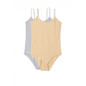 2 Adet İp Askılı Kadın Çıtçıtlı Body Gri ve Ten