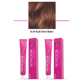 2 li Set Premium 8.34 Açık Dore Bakır - Kalıcı Krem Saç Boyası 2 X 50 g Tüp