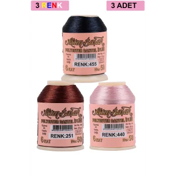 3 Adet Altınbaşak Oya ve Dantel İpi 20 gr - Royaleks - No: 251 - 440 - 455