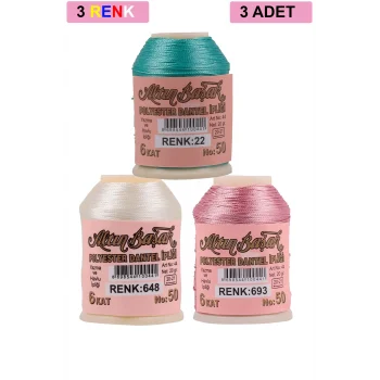 3 Adet Altınbaşak Oya ve Dantel İpi 20 gr - Royaleks - No: 648 - 693 - 022