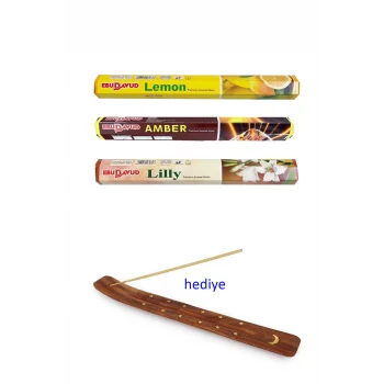 3 Paket 20 Çubuklu Tütsü Limon - Amber - Lilly - Kayık Hediyeli