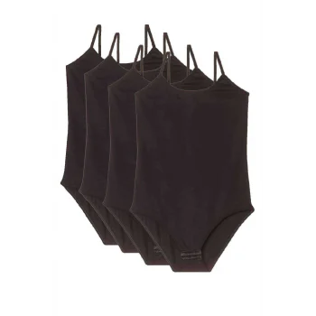 4 Adet İp Askılı Kadın Çıtçıtlı Body Siyah
