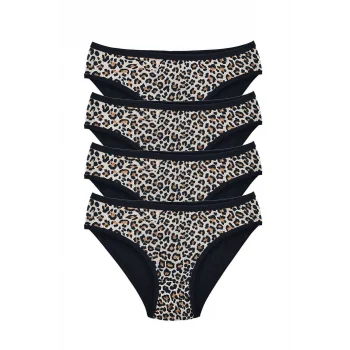 4 Adet Leopar Desenli Likralı Yumuşak Dokulu Kadın Slip Külot