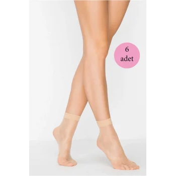 6 Adet Fit 15 Soket Ince Parlak Kısa Çorap Açık Ten