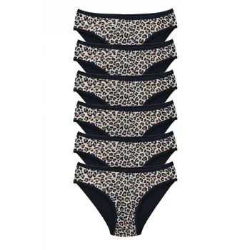 6 Adet Leopar Desenli Likralı Yumuşak Dokulu Kadın Slip Külot