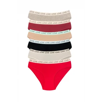 6 Adet Pamuklu Esnek Kadın Slip Bikini Külot Geniş Lastikli Baskılı