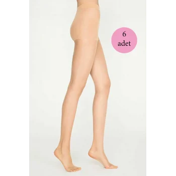 6 Adet Parlak Fit 15 Likralı Külotlu Çorap Açık Ten