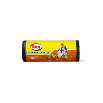 Büyük Boy Çöp Torbası 65 x 80 cm 10 Lu Rulo x 5 Paket = 50 Adet (Siyah)