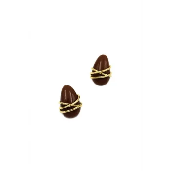 Çizgili Damla Küpe - Kahverengi