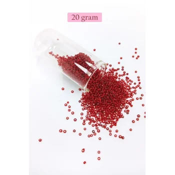 Dökme Cam Kum Boncuk (11/0) 2 mm - 20 Gram -  Şeffaf Koyu Kırmızı - BNC015