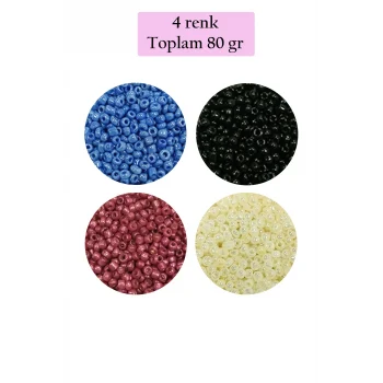Dökme Cam Kum Boncuk (11/0) 2 mm - 4 Renk - Toplam 80 Gram -  BNC401