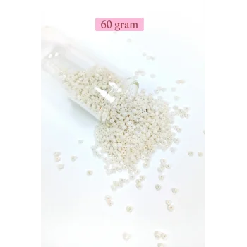 Dökme Cam Kum Boncuk (11/0) 2 mm - 60 Gram -  Parlak Beyaz - BNC065