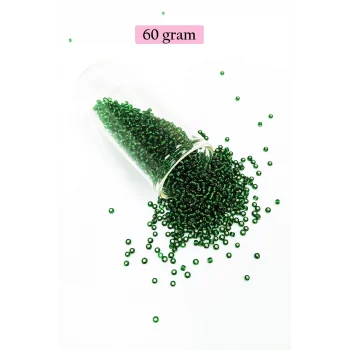 Dökme Cam Kum Boncuk (11/0) 2 mm - 60 Gram -  Şefaf Koyu Yeşil - BNC037