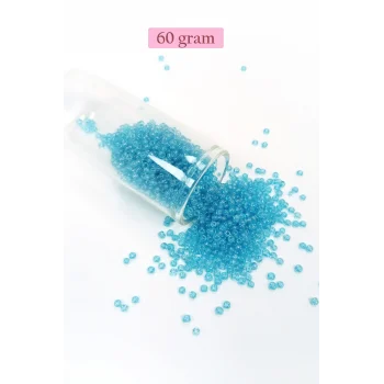 Dökme Cam Kum Boncuk (11/0) 2 mm - 60 Gram -  Şeffaf Camgöbeği - BNC058