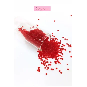 Dökme Cam Kum Boncuk (11/0) 2 mm - 60 Gram -  Şeffaf Kırmızı - BNC056