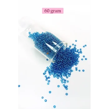 Dökme Cam Kum Boncuk (11/0) 2 mm - 60 Gram -  Şeffaf Mavi - BNC042