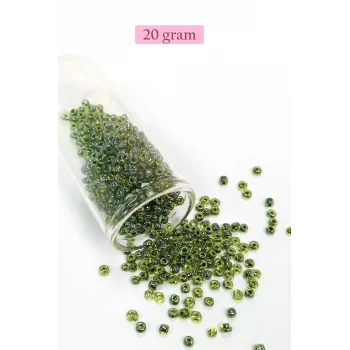 Dökme Cam Kum Boncuk (8/0) 3 mm - 20 Gram - Şeffaf Alacalı Yeşil - BNC171