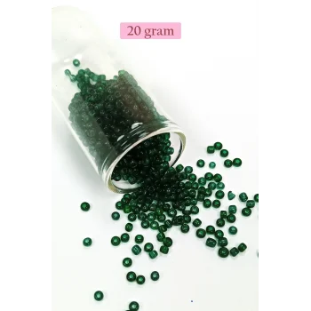 Dökme Cam Kum Boncuk (8/0) 3 mm - 20 Gram - Şeffaf Koyu Yeşil - BNC155