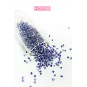 Dökme Cam Kum Boncuk (8/0) 3 mm - 20 Gram - Şeffaf Mor Beyaz - BNC181