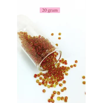 Dökme Cam Kum Boncuk (8/0) 3 mm - 20 Gram - Şeffaf Sarı Kırmızı - BNC175