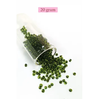 Dökme Cam Kum Boncuk (8/0) 3 mm - 20 Gram - Şeffaf Yeşil Siyah - BNC179
