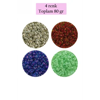 Dökme Cam Kum Boncuk (8/0) 3 mm - 4 Renk - Toplam 80 Gram - BNC417