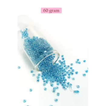 Dökme Cam Kum Boncuk (8/0) 3 mm - 60 Gram - Şeffaf Gök Mavi - BNC214