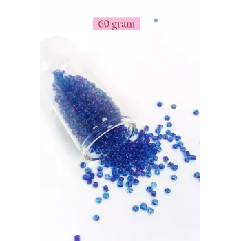 Dökme Cam Kum Boncuk (8/0) 3 mm - 60 Gram - Şeffaf Koyu Mavi - BNC202